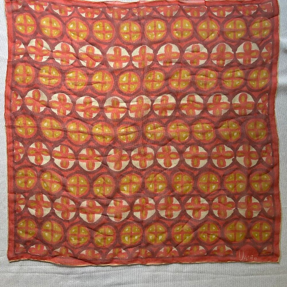 Vintage Vera Neumann Silk Scarf Flower Power Orange  Gold Hand Rolled